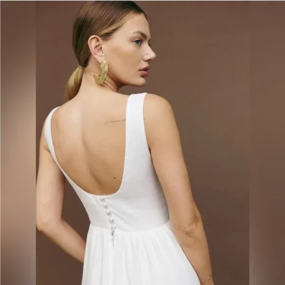 Reformation Bucatini Linen Midi Dress in White - Picture 2 of 5